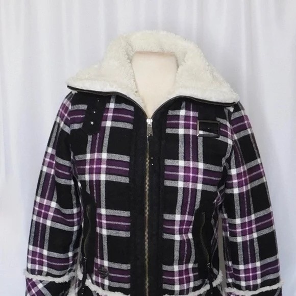 HARLEY-DAVIDSON Purple Black Plaid Fleece Sherpa Lined Coat Moto Motorcycle S - Picture 4 of 13